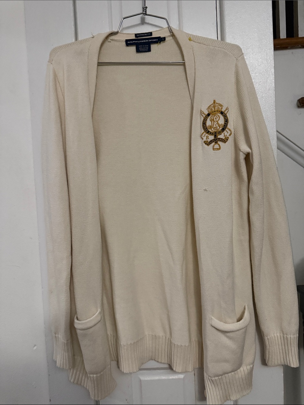 Vintage Ralph Lauren Cream Open Cardigan with Embroidered Crest